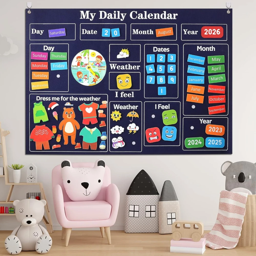 My First Daily Calendar-Preschool Classroom Must Haves, Bear Days of The Week Chart, Kid Classroom Calendar, Toddler Felt Board