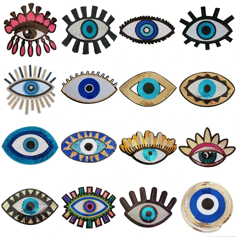 

Evil Eye Embroidery Patches Fashion Sequin Appliques DIY Sewing Accessories Iron-on Stickers Punk Decoration Patch for Clothing