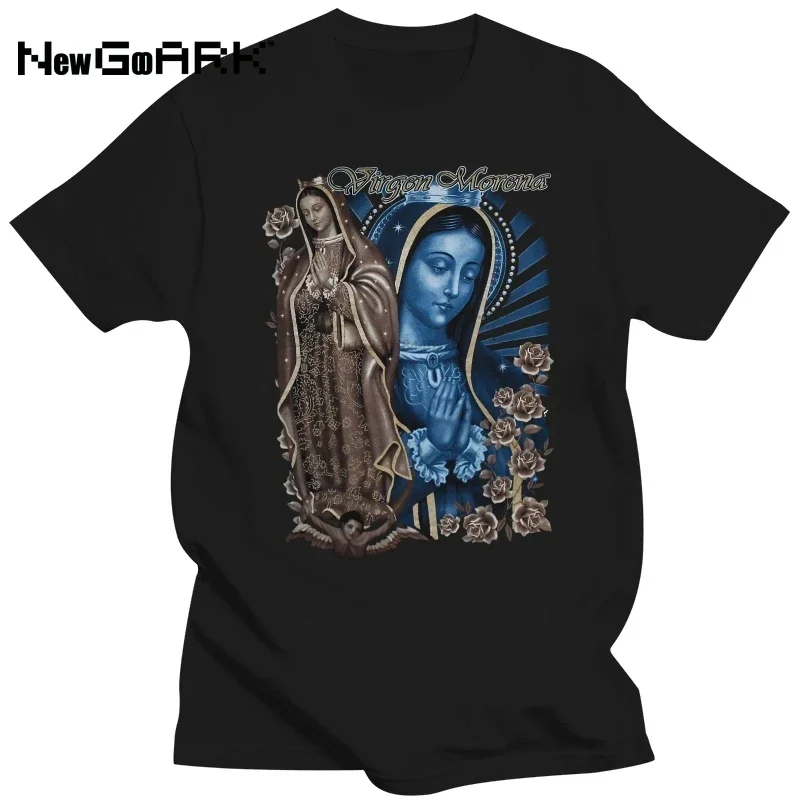 Men Printing Short Sleeve O Neck Virgen Morena Guadalupe Virgin Mary Flower Flowers Rose Pray Quality T Shirts