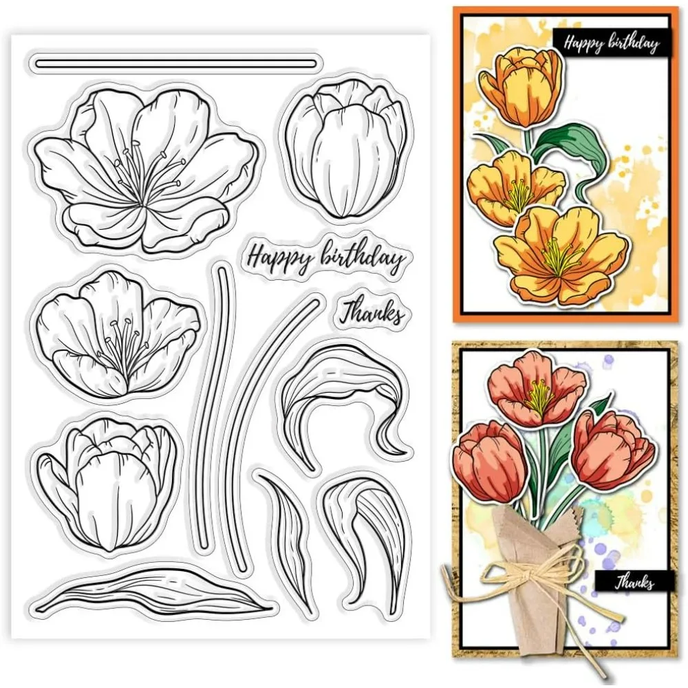 1 STÜCK Tulpen Klare Stempel Blumen Segen Klare Stempel Pflanzen und Blätter Transparente Stempel für DIY Scrapbooking