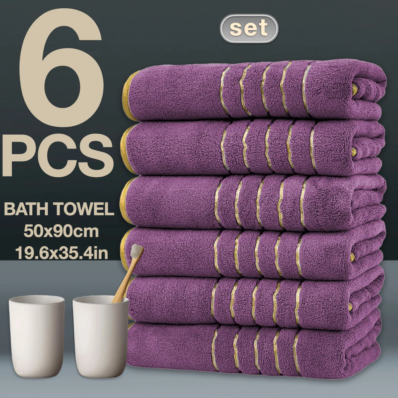 6Pcs Coral Velvet Large Towel Set, Super Soft Thick Highly Absorbent Quick-Dry, Lint-Free No Hair Loss for Bathroom Hotel