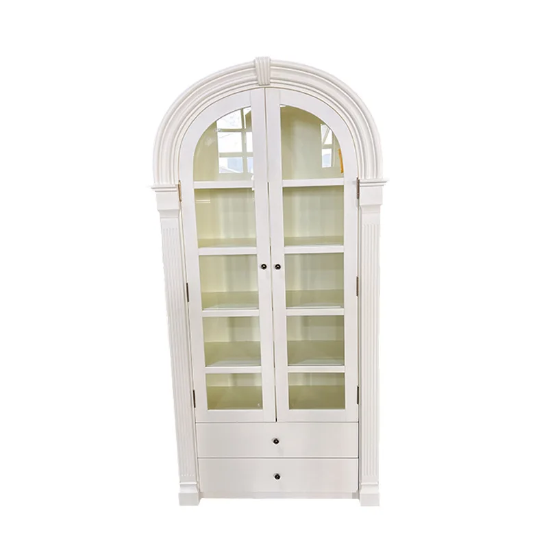 

American light luxury solid wood bookcase simple living room carved glass door drawer storage