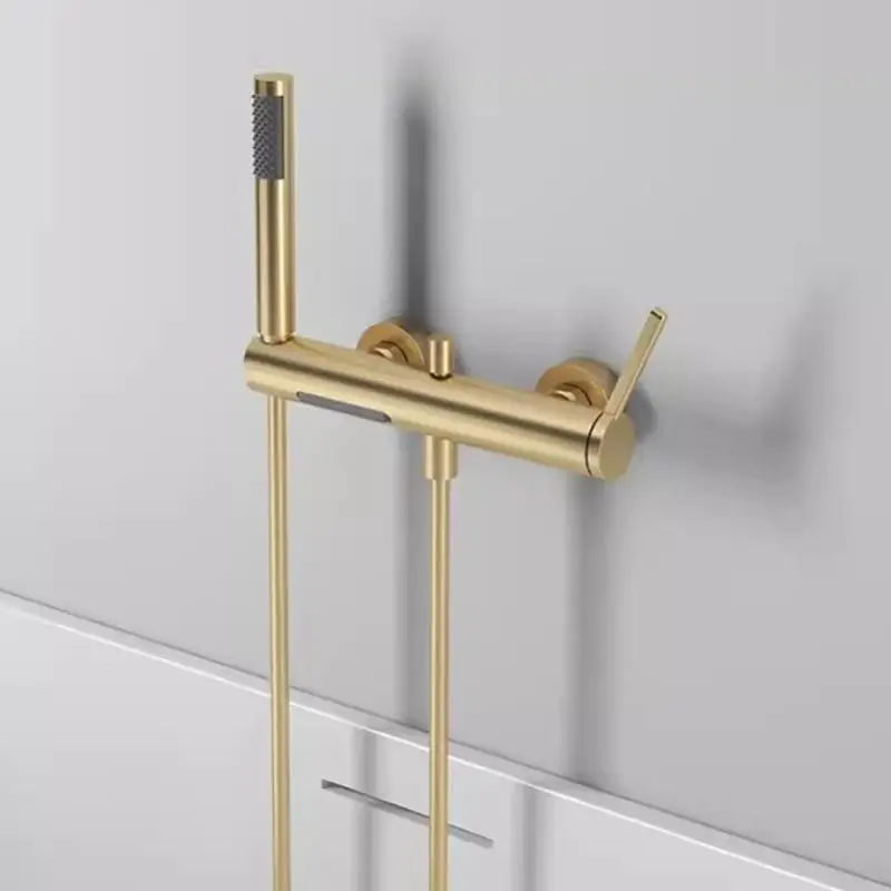 

Brushed Gold Waterfall Brass Bathtub Faucet Bathroom Wall Mounted Shower Faucet with Handheld Shower Head, Gun Metal, Chrome