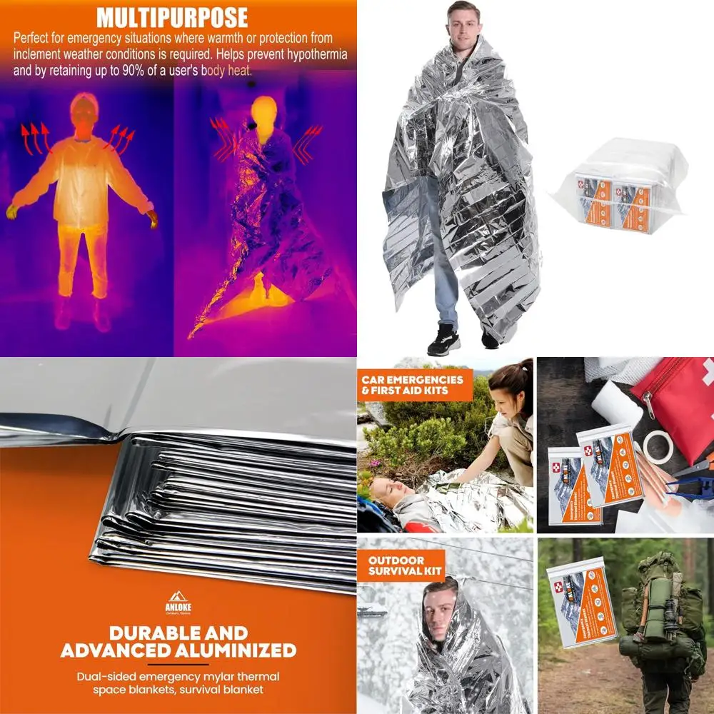 

Аварийные одеяла Майларовое термоодеяло (упаковка 50 шт.) гигантического космического одеяла 82*64 дюйма. Одеяла для выживания Heavy Duty Camping Ge