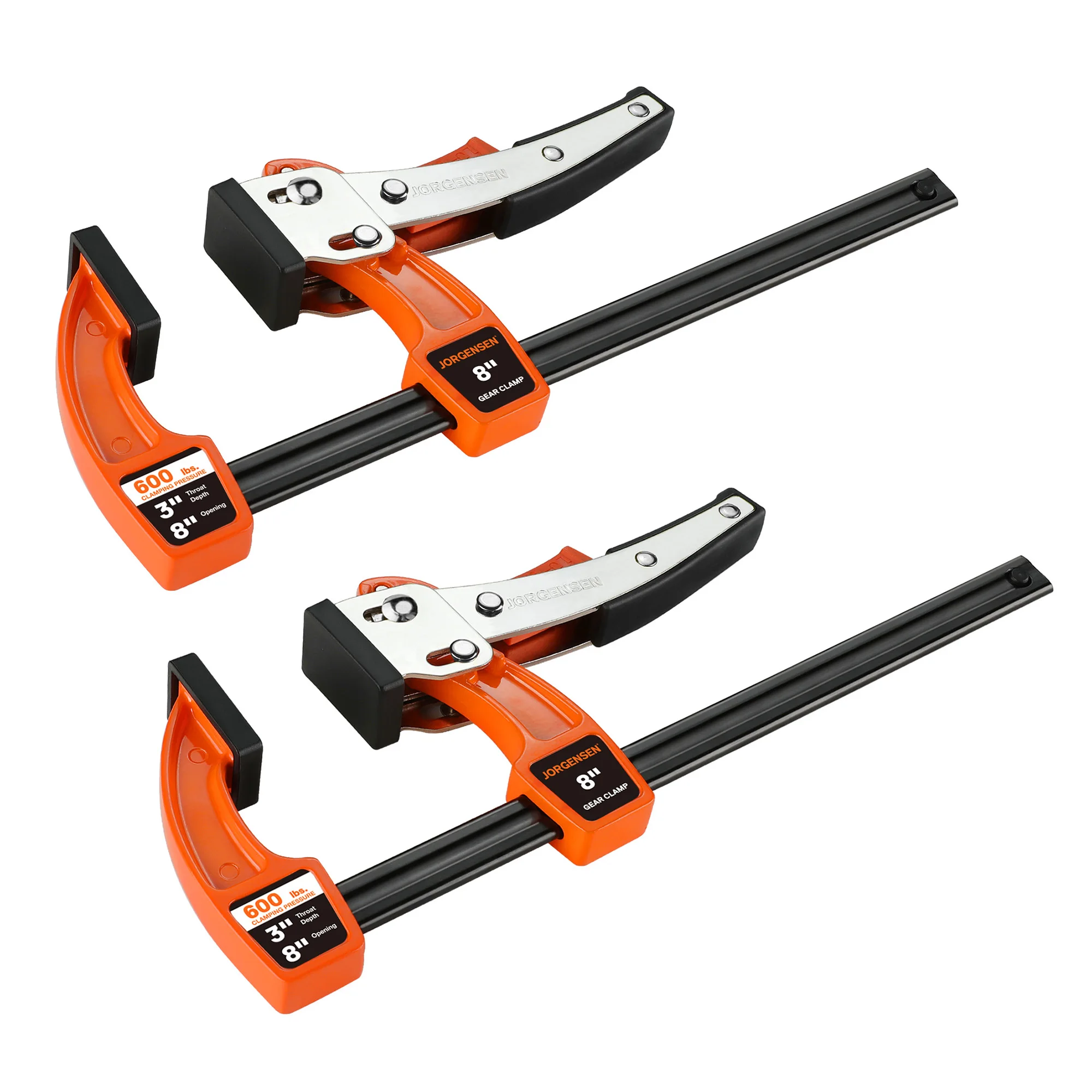 Jorgensen 8-Inch Bar Clamp Set 2 Pack Ratcheting Quick Release 600 lbs Load Limit Woodworking