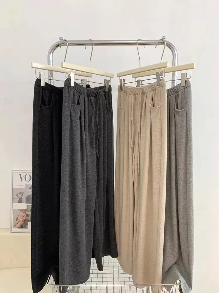 Calça casual retrô de cintura alta, solta e fina, reta, perna larga, curva, preguiçosa e solta, outono e inverno