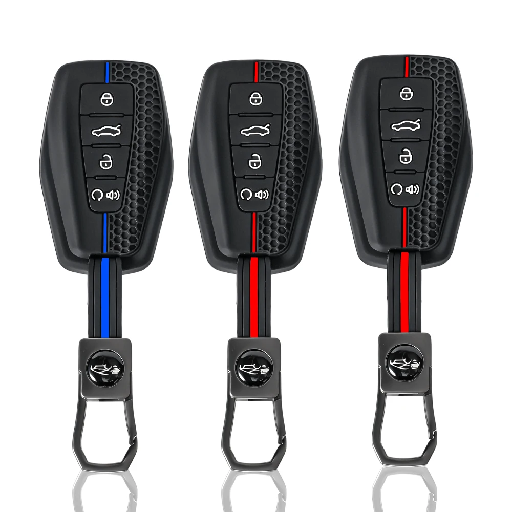 4 Button Silicone Car Remote Key Case Cap Cover Shell Keychian Fob Holder for Geely Emgrand X7 EX7 Coolray 2019-2020 Accessories