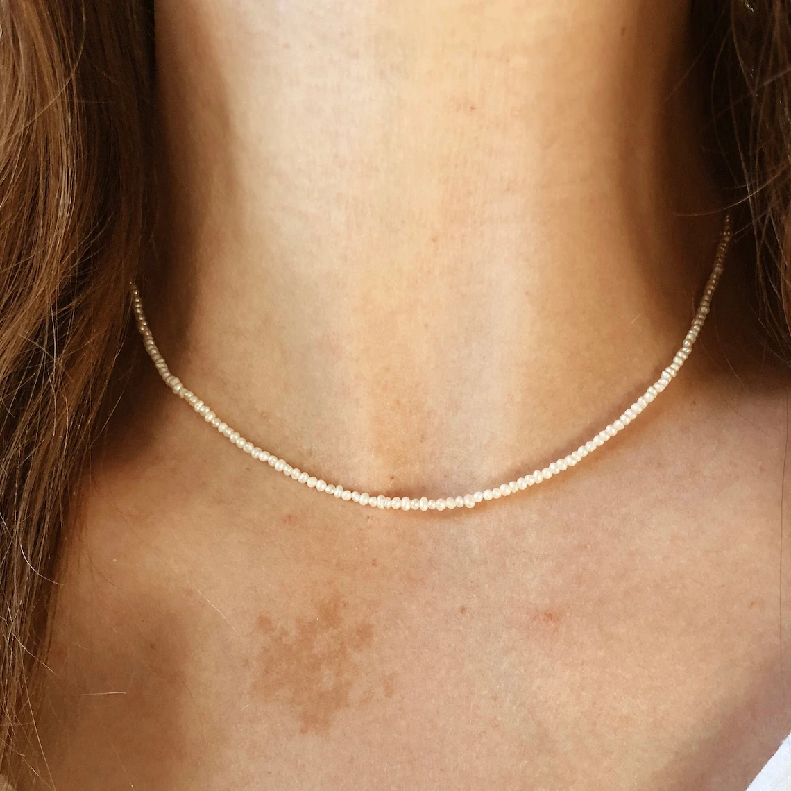 HENGSHENG 2-3MM Near Round Freshwater Pearl Necklaces 925 Sterling Silver 40cm Length Pearl Necklaces Jewelry Gift