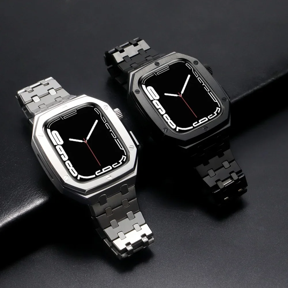 Luxury Stainless Steel Modification Mod Kit for Apple Watch 11 10 9 8 7 46/45/41mm Metal Case for iWatch 6 5 4 SE 44 40 Band Set