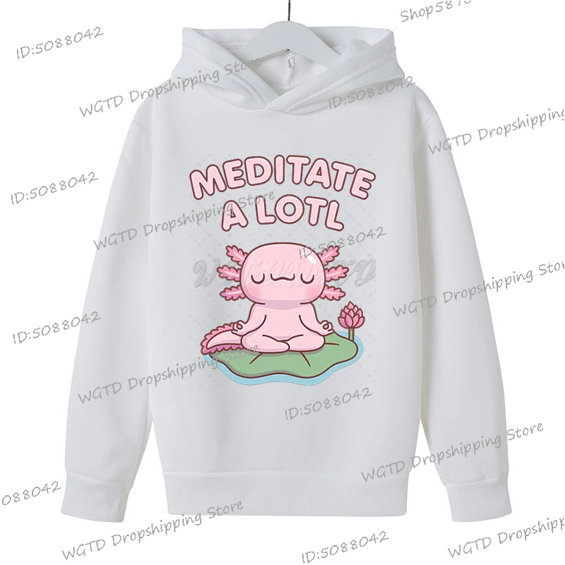 Axolotl Meditate Graphics Pullover Kids Long Sleeve Hoodies Boys Girls Cartoon Axolotl Tracksuit Casual Anime Axolotl Sweatshirt