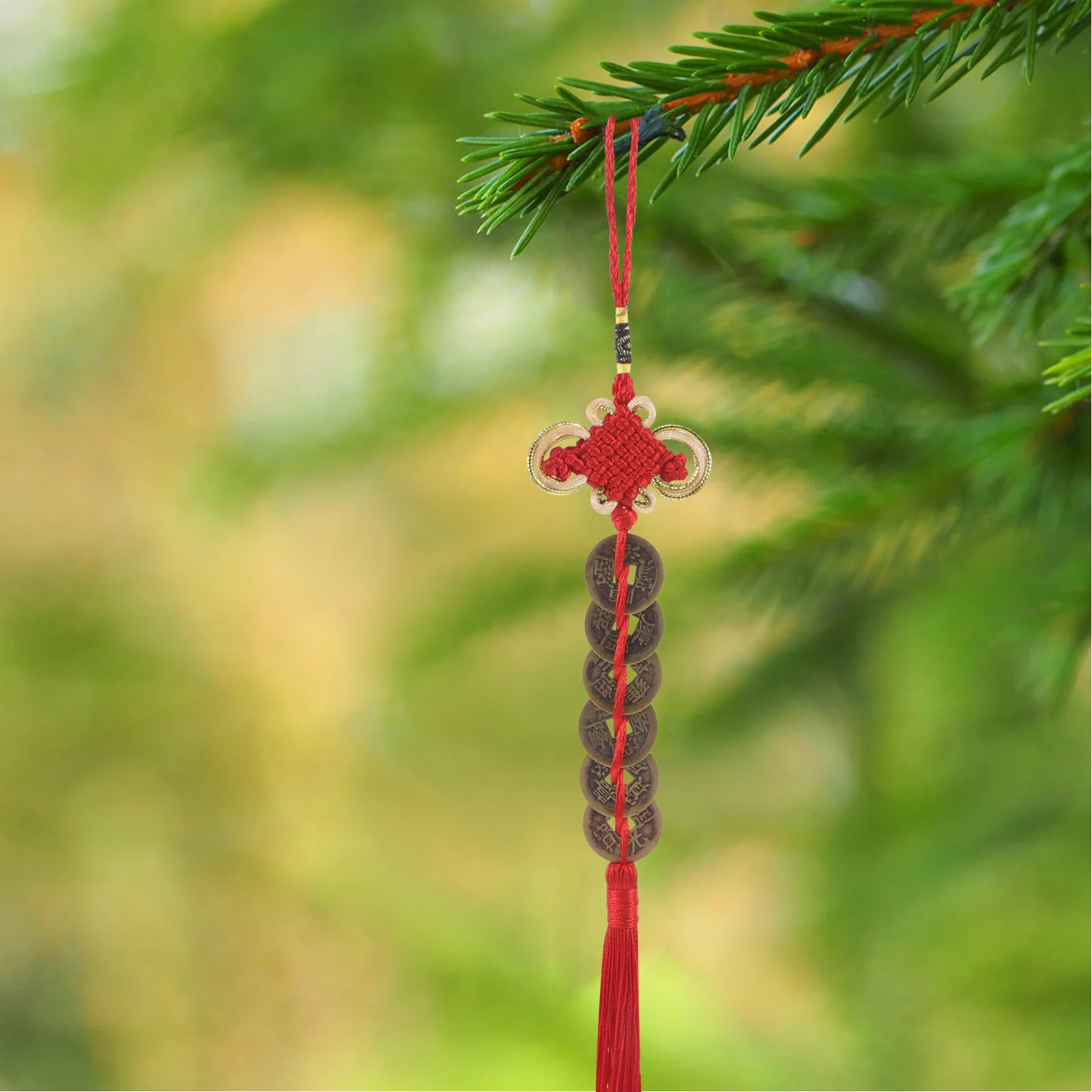 

2Pcs Chinese New Year Feng Shui Hanging Ornaments Red Tassel Copper Coin Knot Pendants Prosperity Lucky Charms Home Car Festival