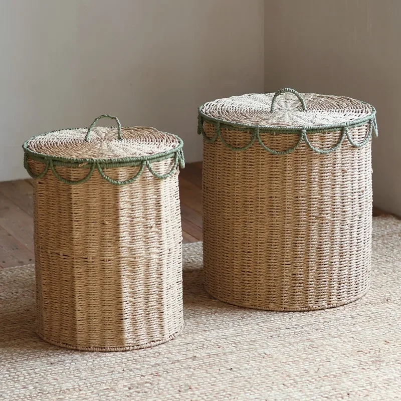 Large Hand Woven Laundry Basket With Lid For Dirty Clothes Storage Household Organizer Bin For Toys And Blankets Natural