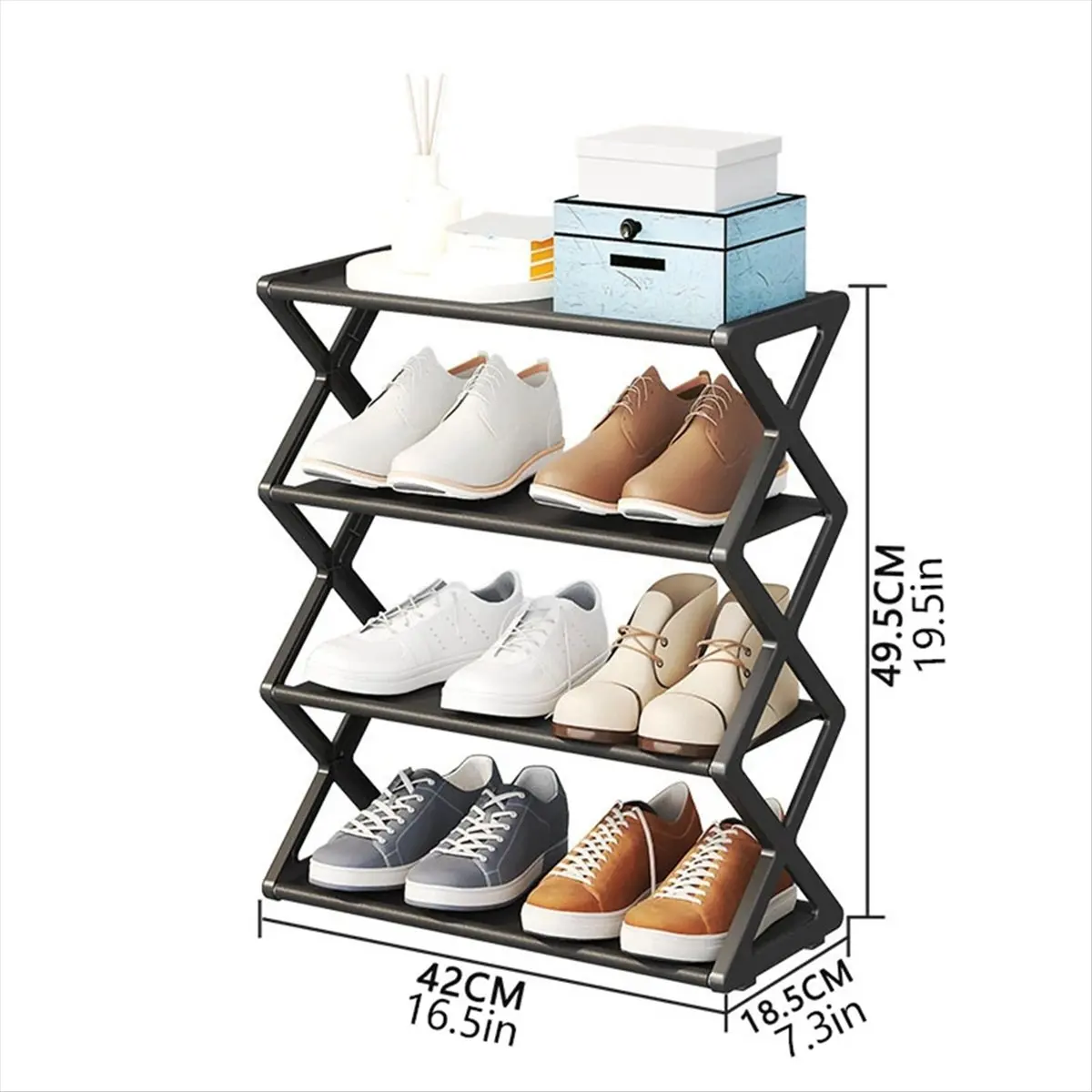 X-Shaped Shoe Rack for Home Multifunctional Steel Assembly Shoecase for Students Dormitory Dustproof Storage Shelf,White &LICG