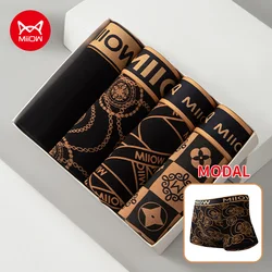 MiiOW 4Pcs Men's Underwear Modal Breathable Boxer Shorts Sexy Panties Man Underpants 5A Antibacterial Fashion Printed Men Boxers