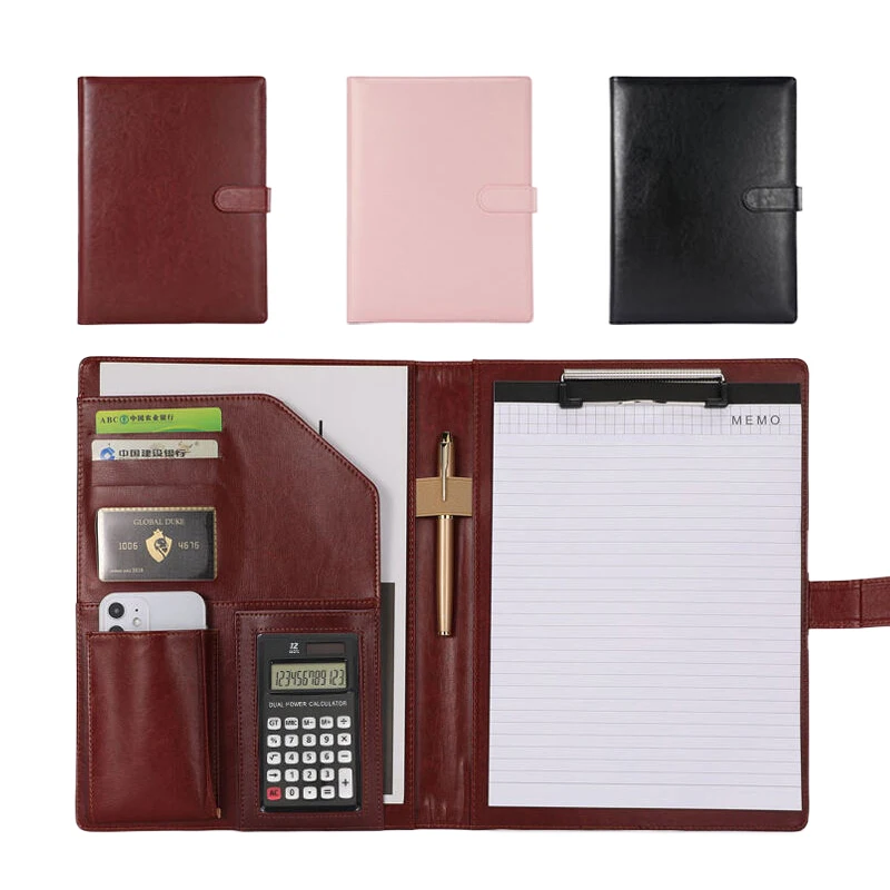 

Business A4 Padfolio File Folder for Document Holder Clipboard Folder Caculator PU Leather Organizer Meeting Writing Pad Office