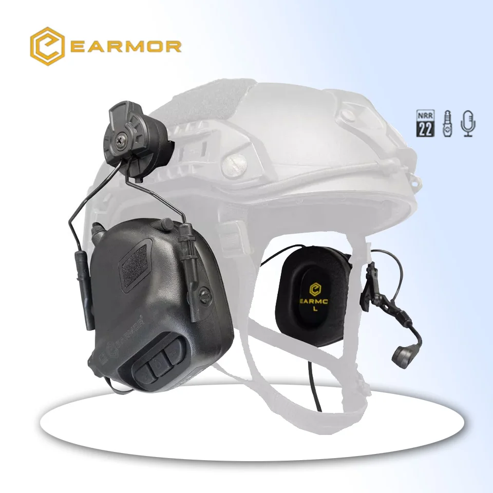 EARMOR Tactical Headset M32H MOD4 RAC Rail Adapter Set Noise Canceling Aviation Communication Softair Headphones-Black