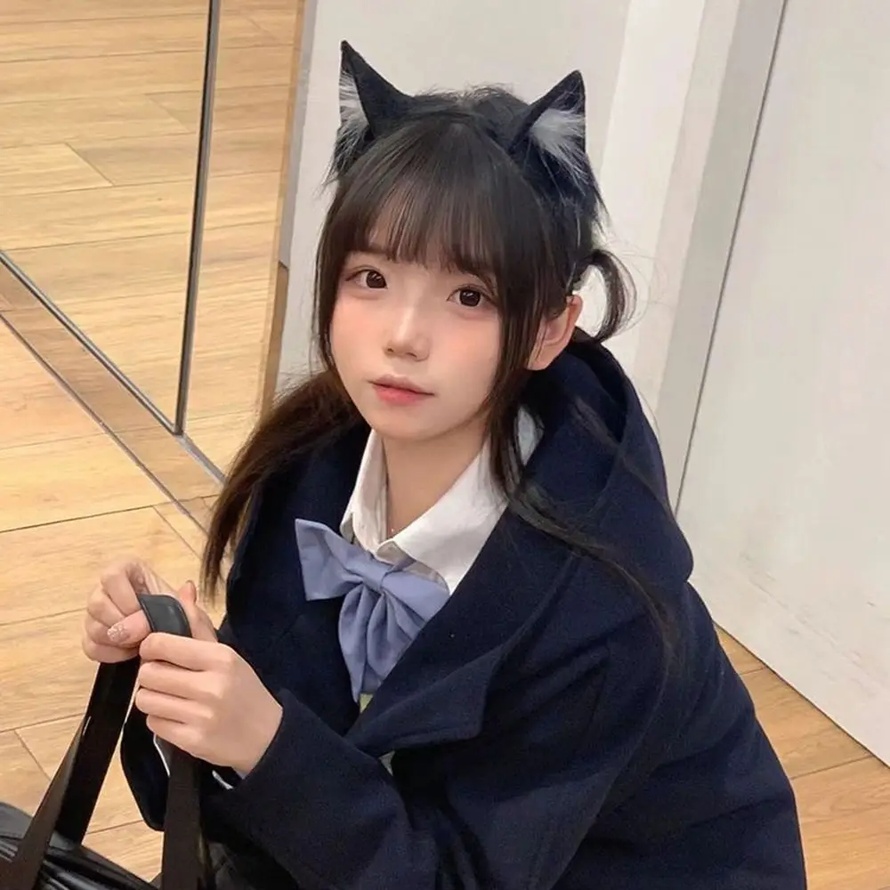 الحلو لوليتا آذان القط عقال Jk الحيوانات تأثيري أغطية الرأس غسل الوجه هيرباند النساء الشعر هوب أفخم رباط شعر طالب #4