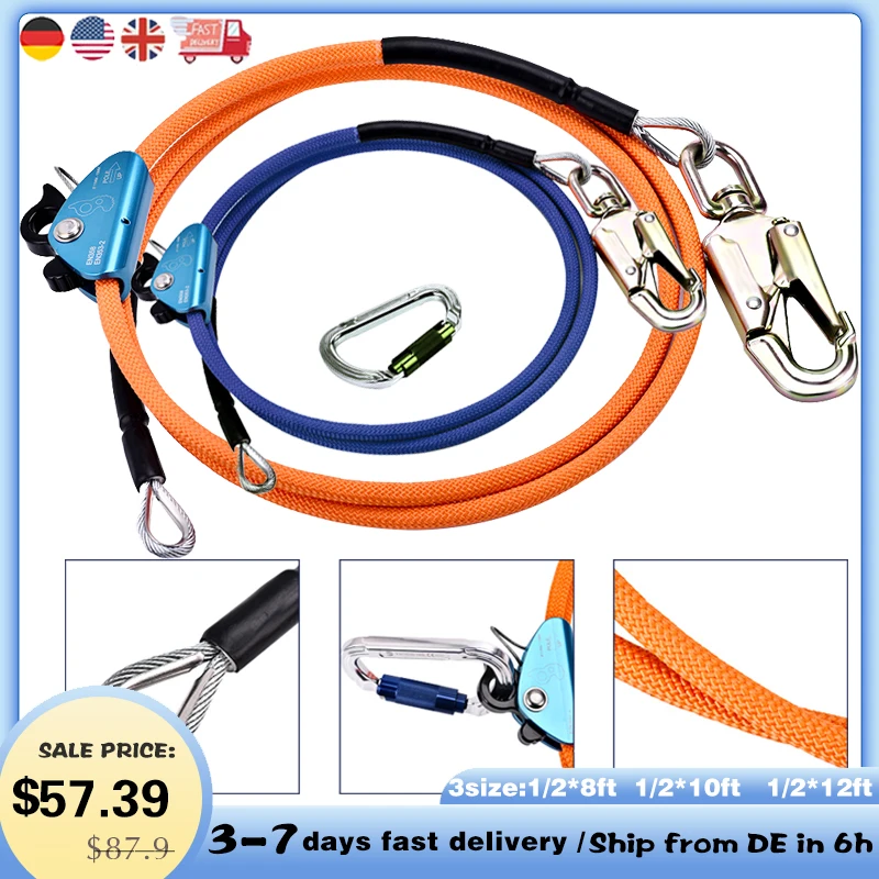 

Outdoor Wire-Core Flip Line Kit with Triple Lock Carabiner, Adjustable Lanyard, Low Stretch for Fall Safeguard, Tree Inspection