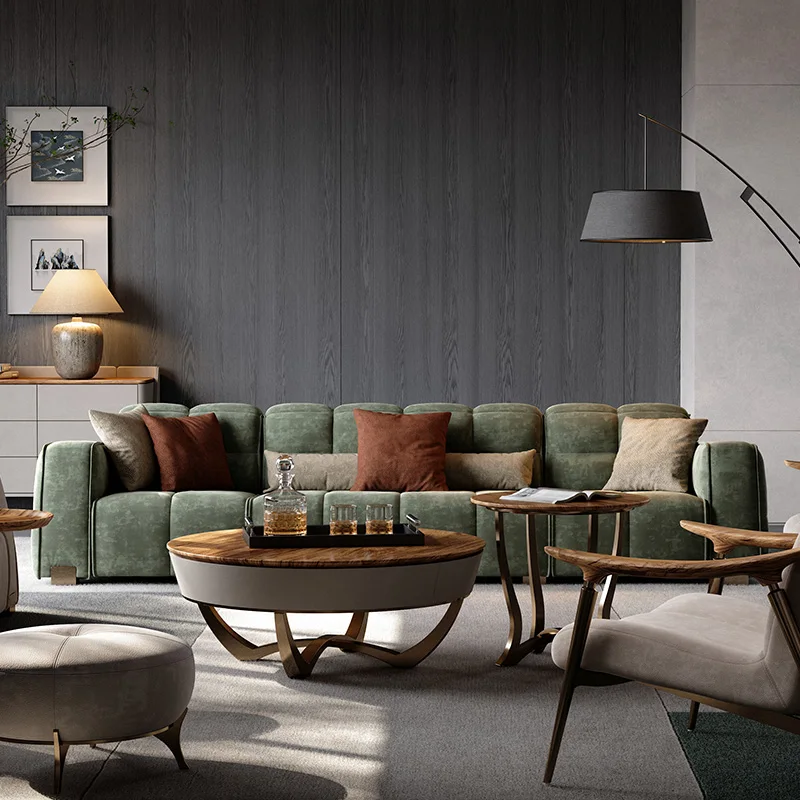 Italian minimalist leather sofa living room simple modern straight row creative multi-functional sofa