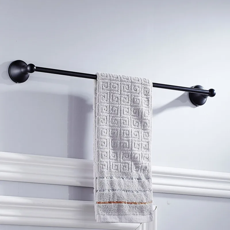 Black bronze towel rod Black single rod copper European-style retro bathroom pendant 50cm long wall-mounted