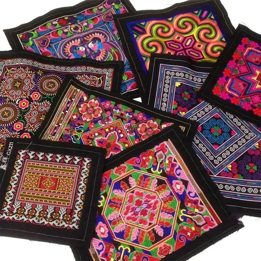 DIY Square Ethnic Style Cloth Patch Embroidered Fabric Miao Embroidery Clothing Applique Flower Pattern Clothing Patch Sewing