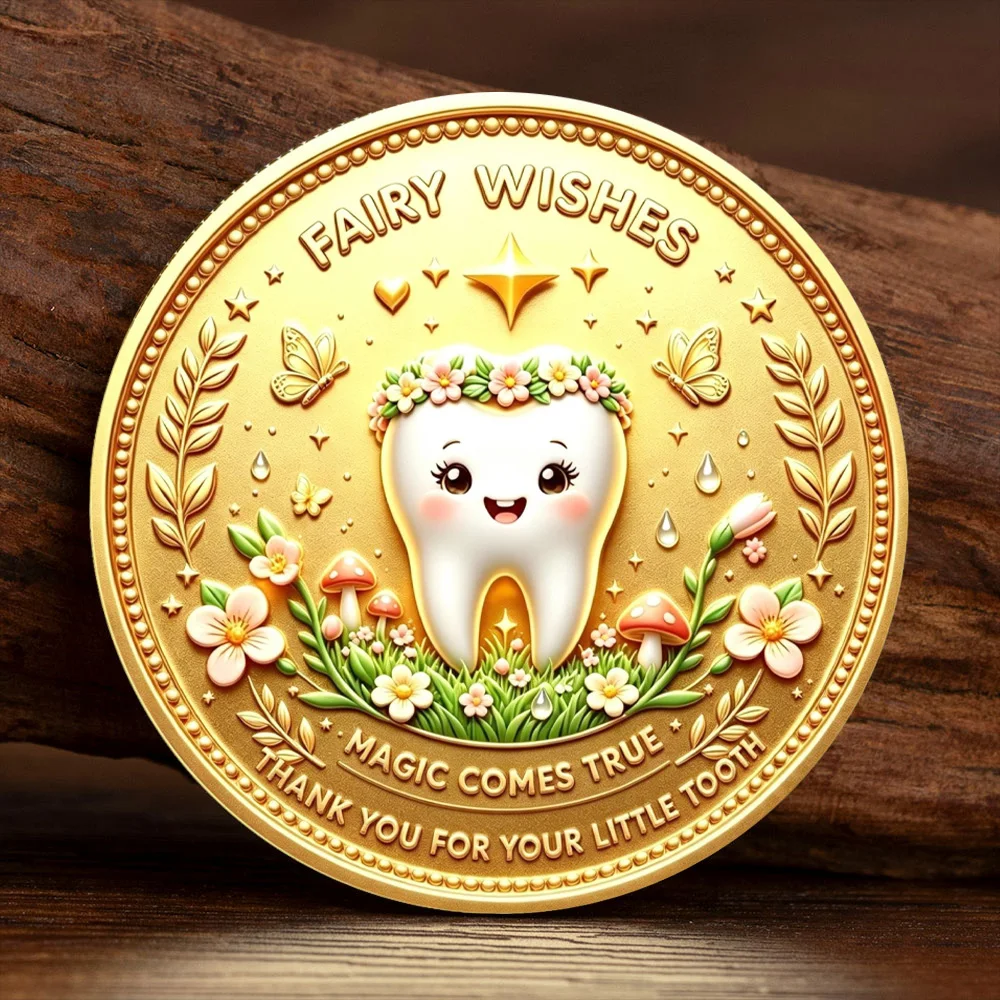 Spring Tooth Fairy Gold UV Printed Souvenir Coin Children's Tooth Replacement Surprise Gift Tooth Fairy Wishes Collection Coins