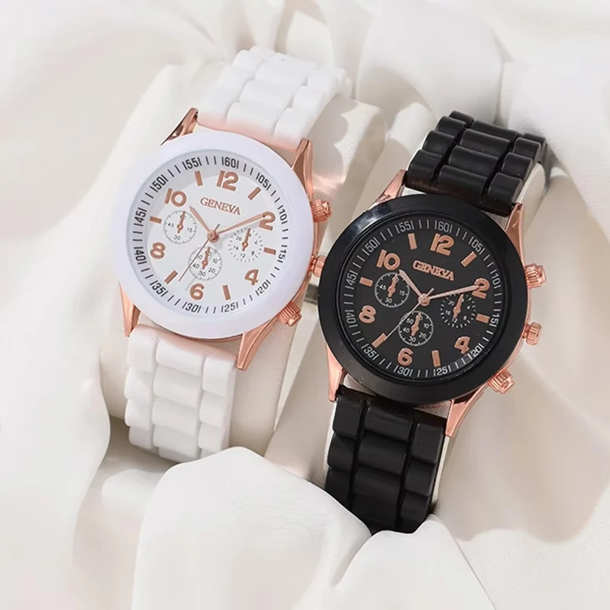 

2шт минималистичная силиконовая лента, нишевый темперамент, повседневные женские часы с тремя глазами, кварцевые часы
