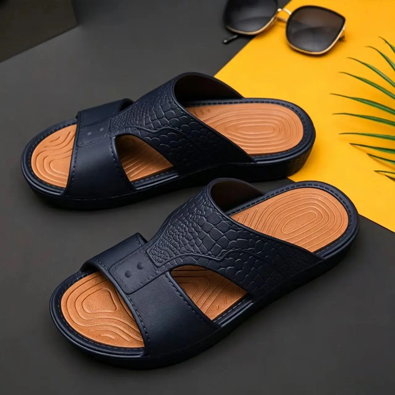 2026 Summer New Men Big Size One Word Beach Slipper Injection Molding Soft Sole Non Slip Anti Odor Home Slipper Bathroom Slipper