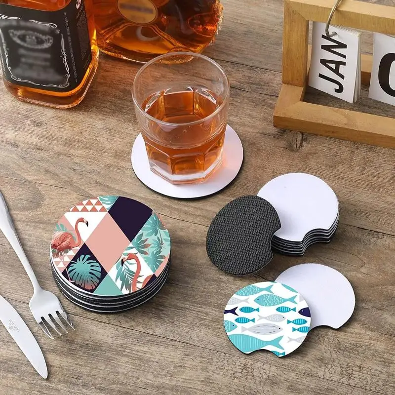 U6XC 30 Pcs Sublimation Blanks Art Blank Cup Mat Heat Press Rubber Coasters for Creative Your Own Coaste