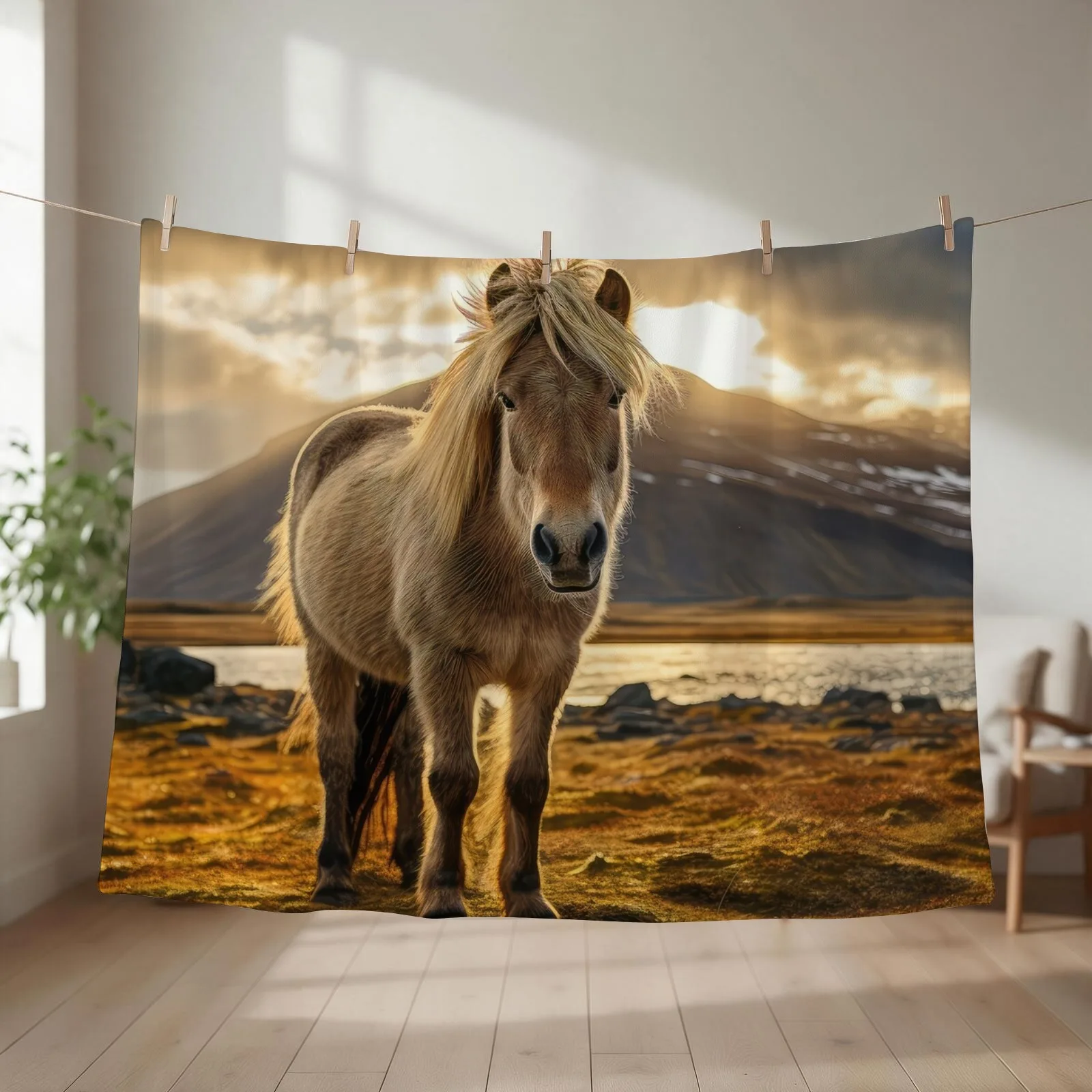 Norwegian Fjord Horse Throw Blanket couch cozy soft plush fuzzy picnic outdoor blanket