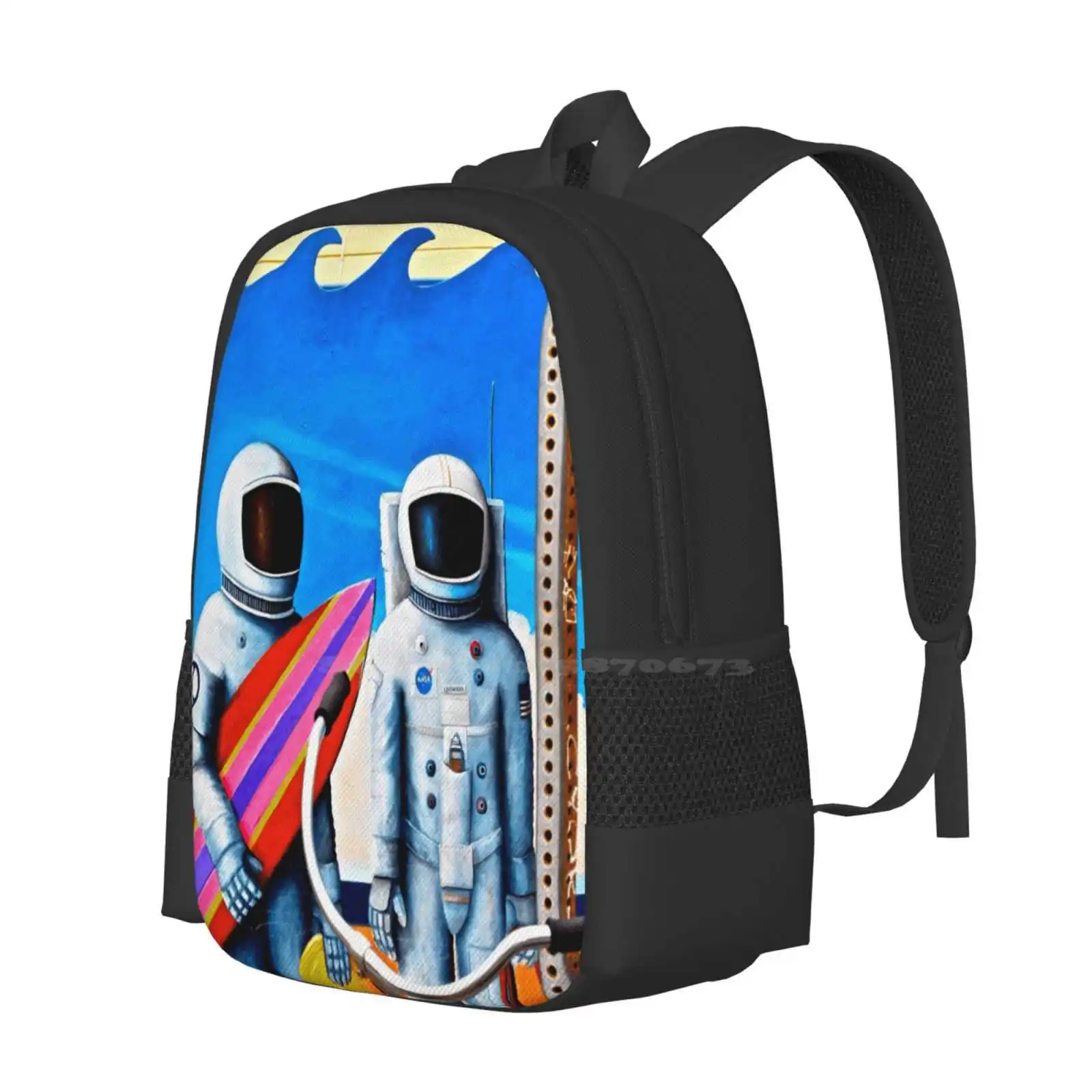 Land , Sea & Sky Bag Backpack For Men Women Girls Teenage Surfboard Waves Ocean Blue Wall Graffiti Street Art Urban Art Bike