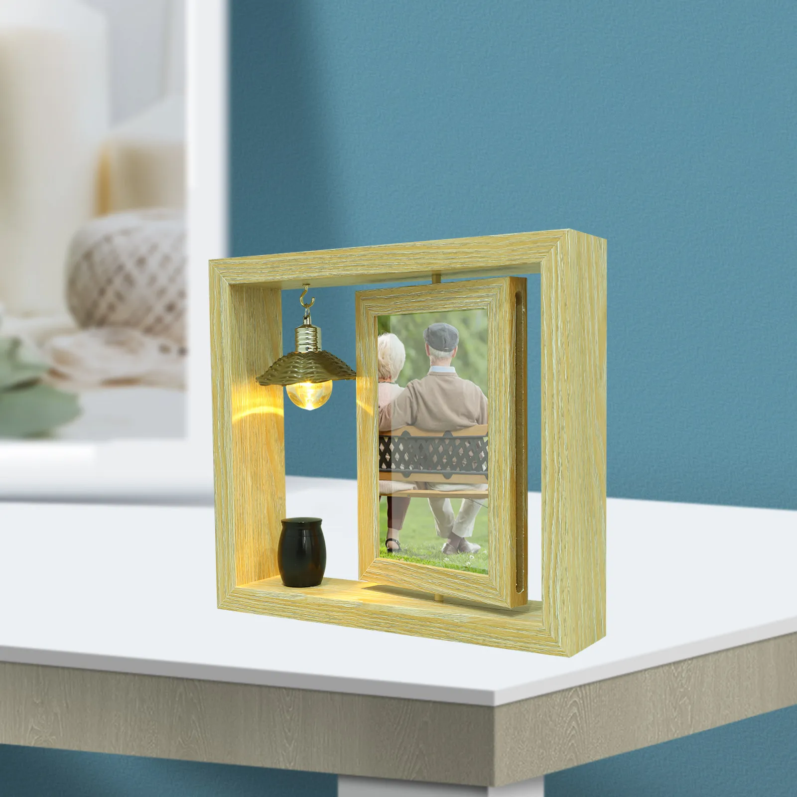 

1Set Rotating Wooden Ashes Urn Memorial Picture Frame Tabletop Photo Frame Pet Ashes Keepsake Dog Memorial Gift