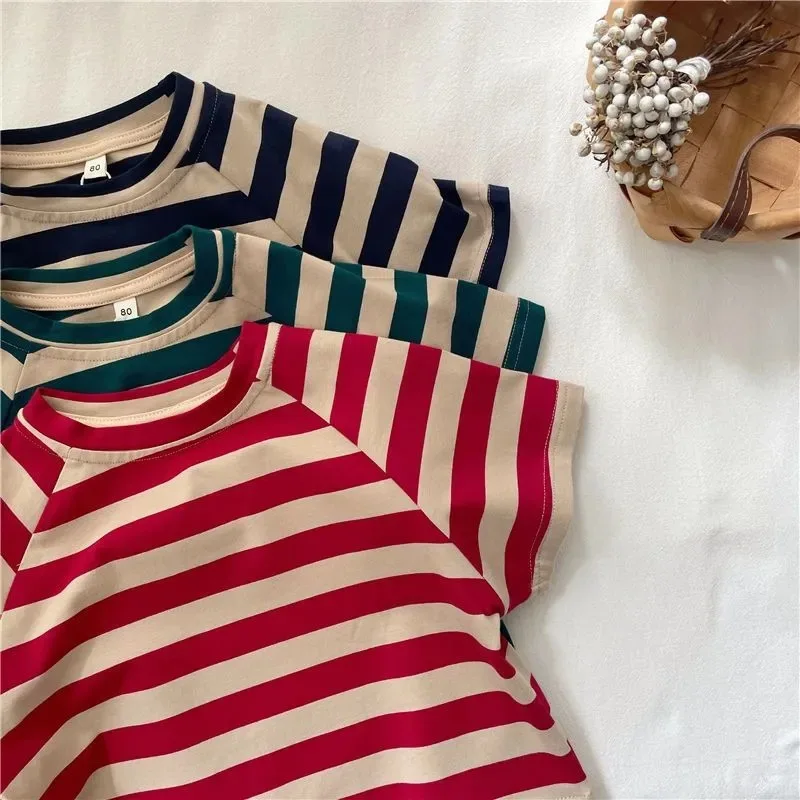 Fashion striped T-shirts for kids baby cotton short sleeve Tees boys and girls casual Tops clothes