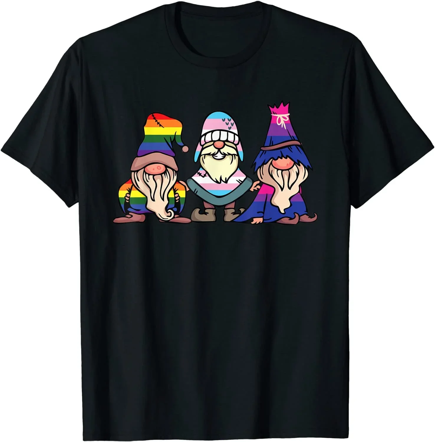 

Bisexual Transgender Pride Gnomes Graphic T-Shirt Breathable Cotton Short Sleeve Tee