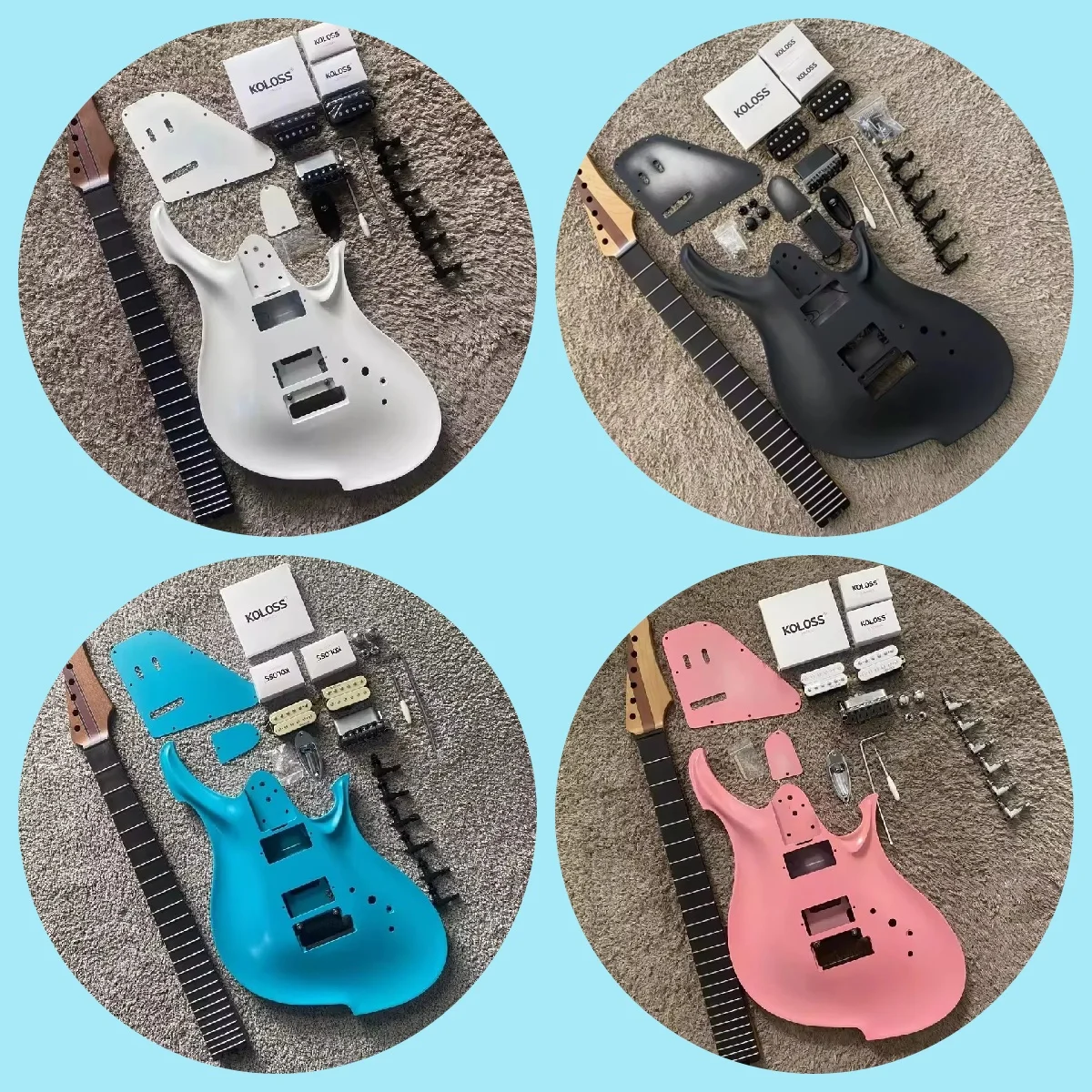 KOLOSS Electric Guitar DIY Kit 4 Colors Semi-Finished Aluminum Body Roasted Maple Neck Dual Humbuckers Quick Build