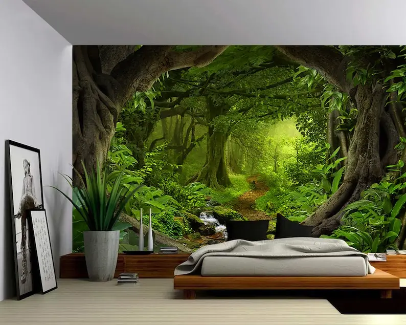 Fantasy Enchanted Magical Forest - Large Wall Mural, Self-adhesive Vinyl Wallpaper, Peel & Stick fabric wall decal