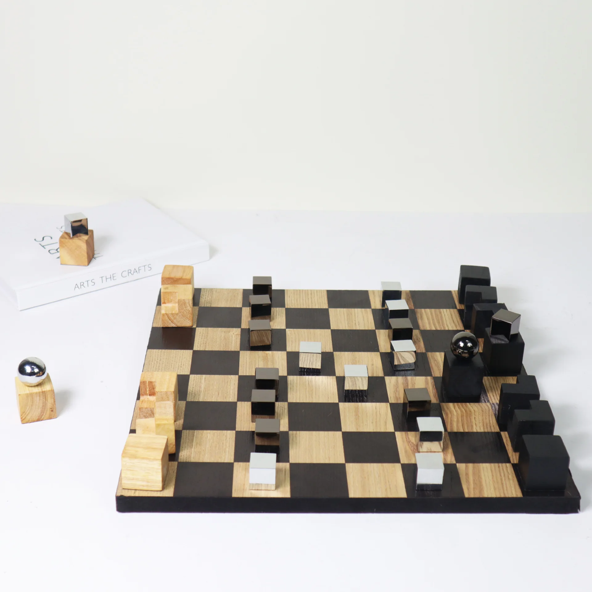 Nordic Modern Abstract Chess Set with Wooden Board | Decorative & Playable thumbnail 5