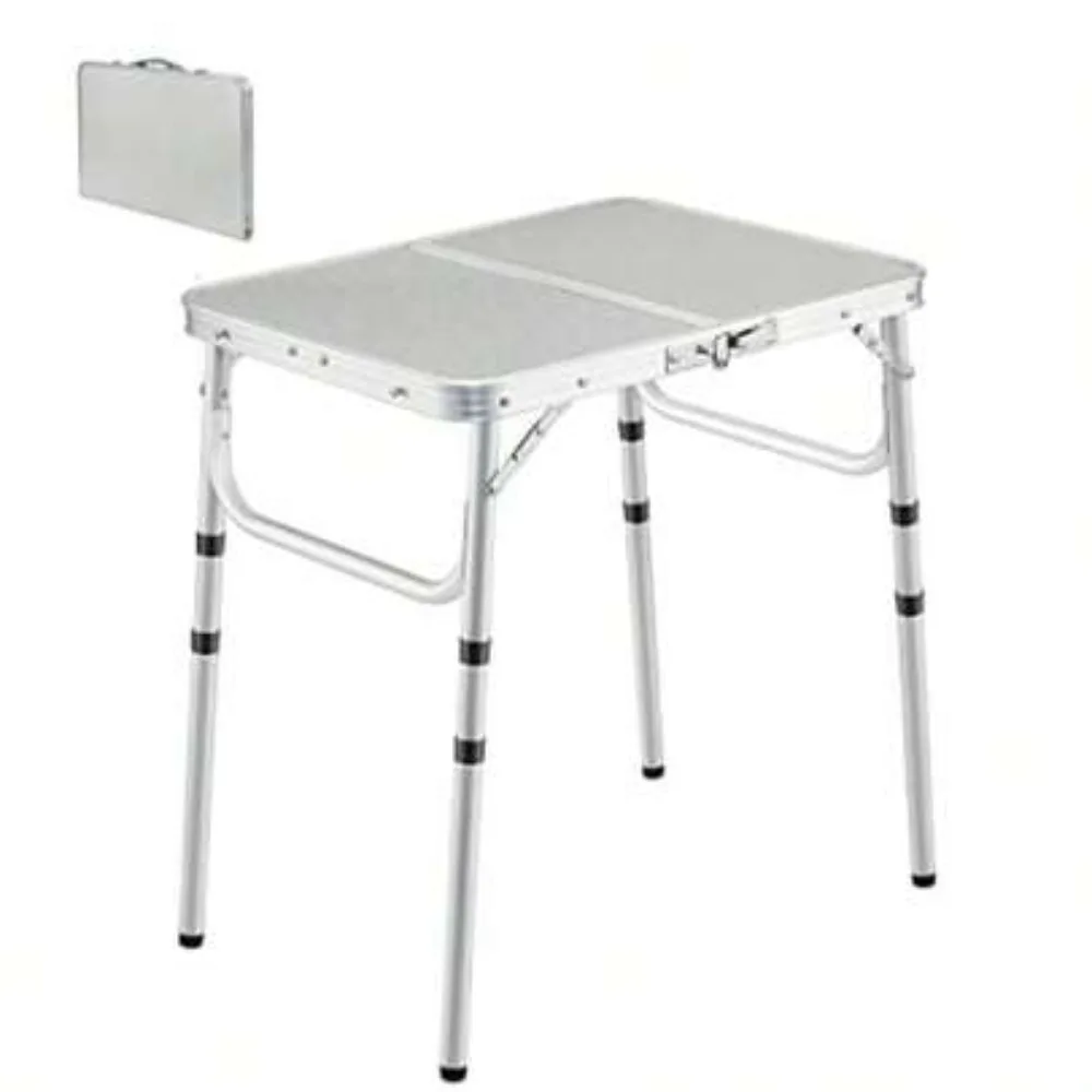 Portable Folding Camping Table, 2 Feet Aluminum Lightweight Picnic Table with 3 Adjustable Heights for Camping, Cooking, Beach, BBQ, Hiking, Fishing, Patio, Garden, Backyard, Party, Travel, RV, Tailgating, Compact Foldable Design, Easy Setup, Carry Bag