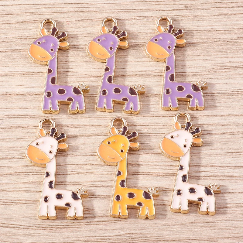 10pcs 16x27mm Cartoon Enamel Animal Giraffe Charms Pendants for Making Earrings Necklaces DIY Handmade Crafts Jewelry Findings