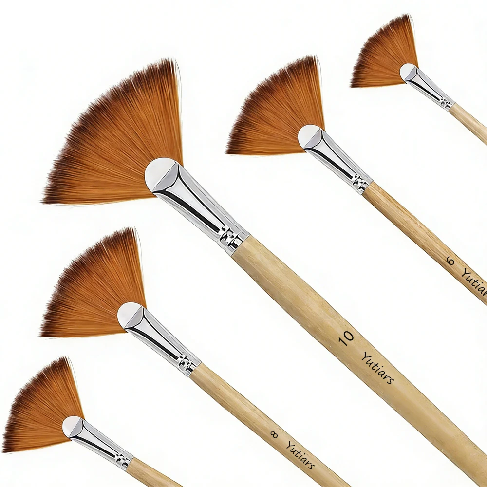 5-teiliges weiches Nylon-Fächerpinsel-Set, ergonomischer Holzgriff, für Acryl-, Aquarell-, Öl- und Gouache-Malerei