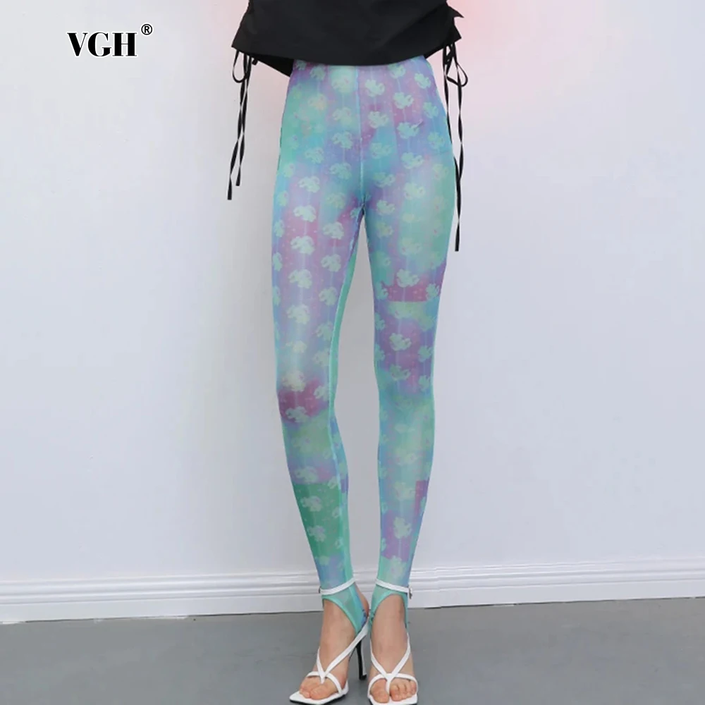 

VGH Tie Dye Colorblock Pants For Women High Waist Long Pencil Skinny Trousers Female 2024 Fashion Women Clothing Style New