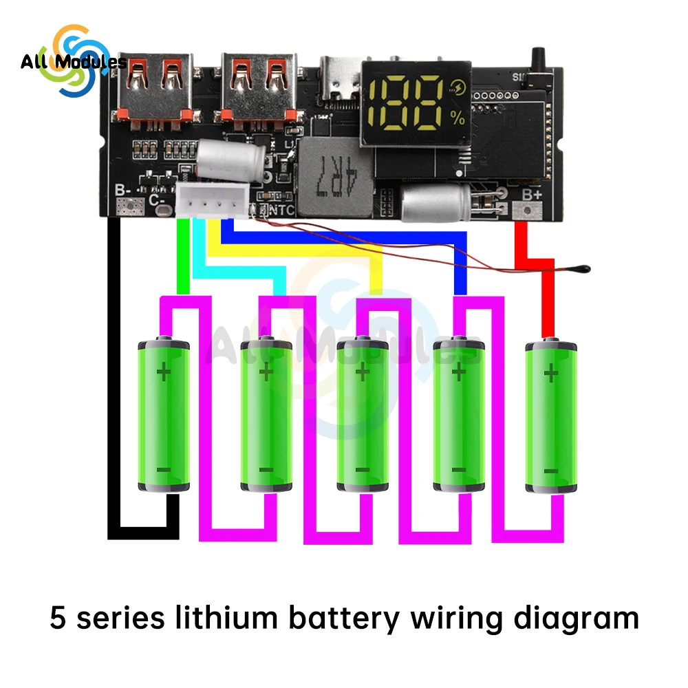 3S 4S 5S 65W 100W Power Bank Double C Port Two way Fast Charge Mobile Power Module 18650 Charging Temperature Protection