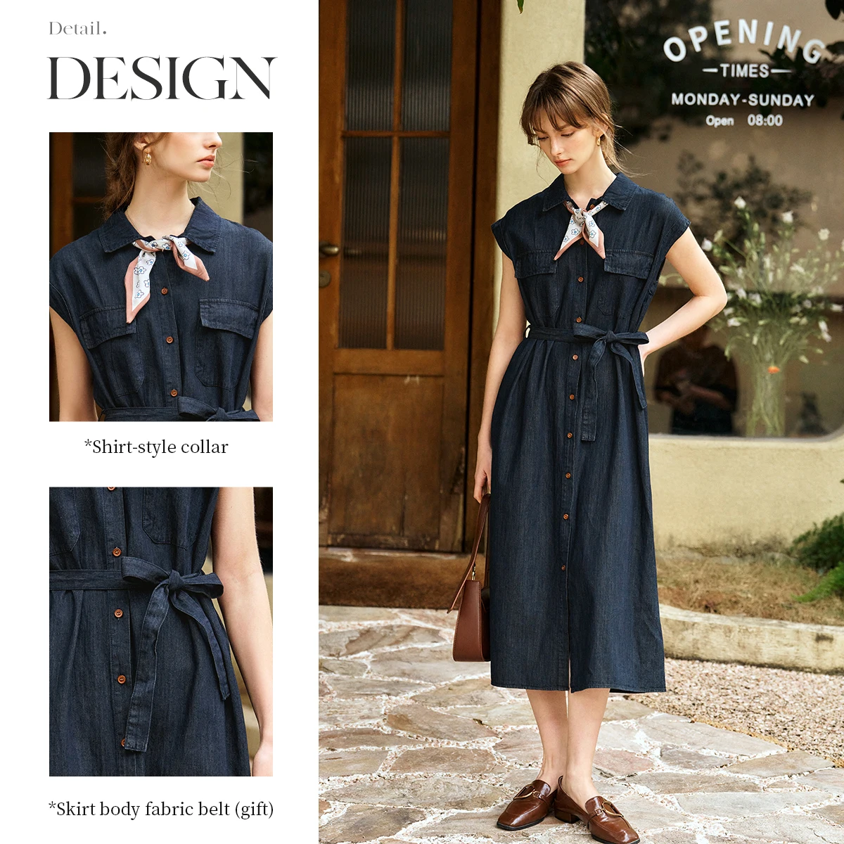 OLrain Sommer-Jeanshemd-Kleider 2025, Frau 2025, Baumwollmischung, Denim, kurze Ärmel, Gürtel, Midi-Kleider, Damenbekleidung, O57XL93539