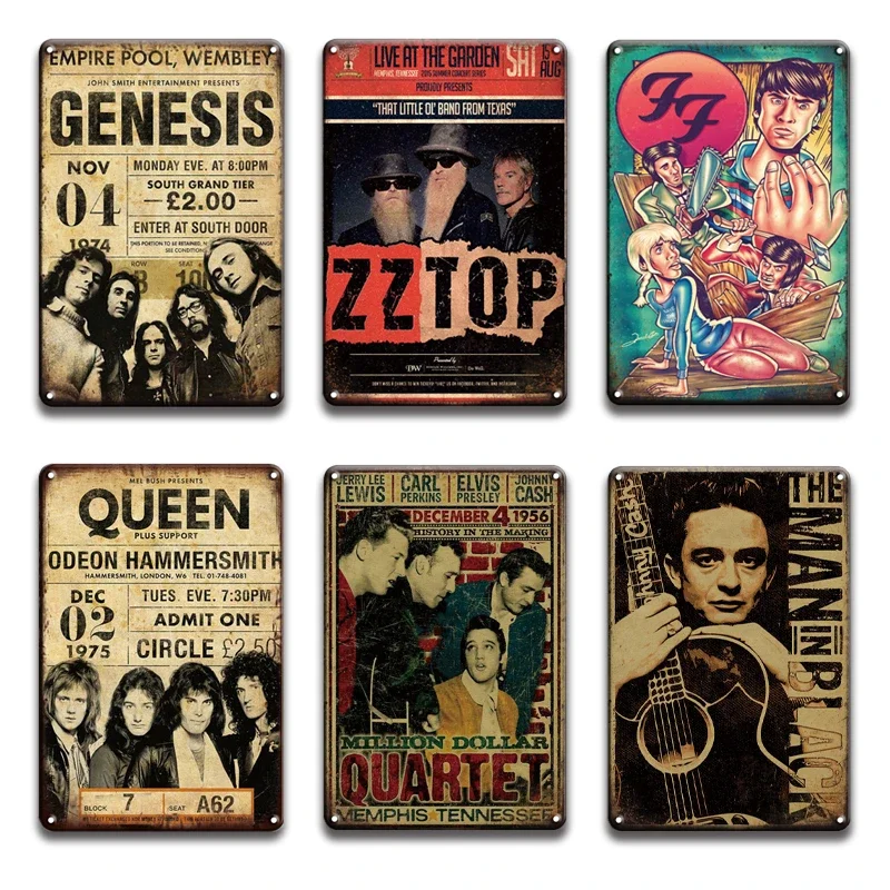 ملصق معدني روك ان رول ، علامة قصدير ، جوني كاش ، لوحة عتيقة ، بار حانة ، كهف رجل ، ديكور منزلي #1