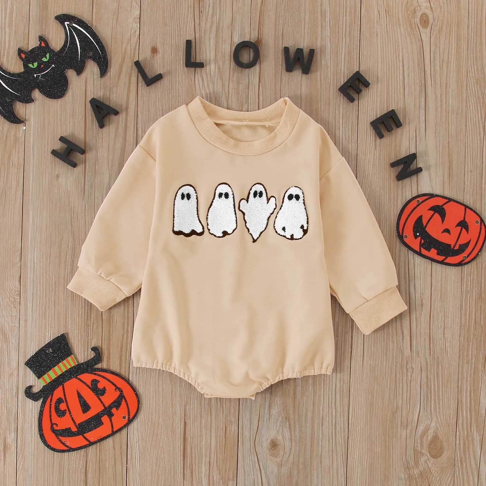 Halloween Newborn Baby Bodysuits Winter Cartoon ghost Long Sleeve O-neck  Knitted Infant Kids Boy Girl Comfy Costume 0-1years