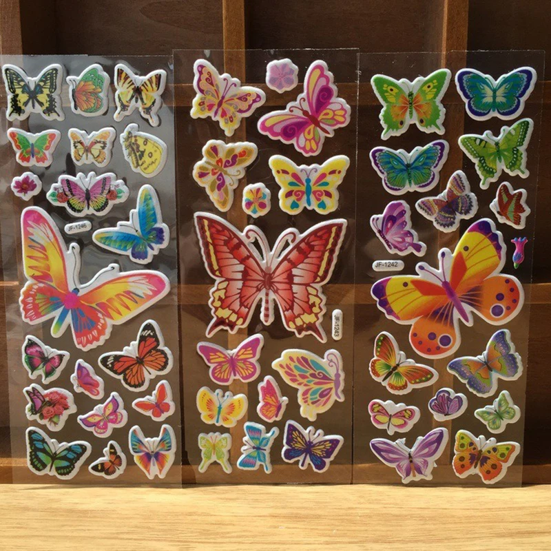12Sheets 3D Puffy Butterfly Flower Style Sticker Random Mixed Flowers Bubble Sticker DIY Craft Material Scrapbooking Sticker ZYF