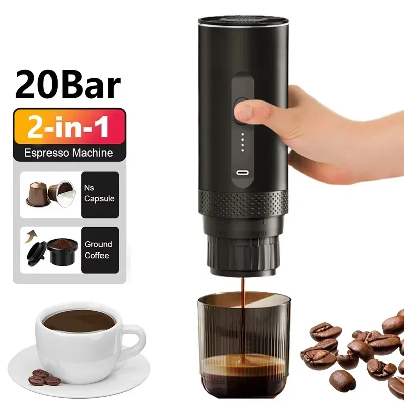 

*Wireless Electric Espresso Coffee Machine for Car & Home Camping Portable Coffee Maker 2-in-1 Capsule Powder Travel Coffee