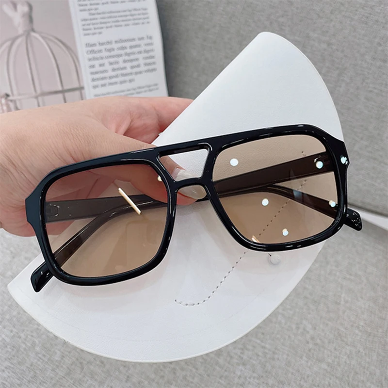 Popularity Vintage Style Yellow Women\'s Sunglasses New Trendy Pilot Sunglasses Men Oversized Square Candy Color Eyewears UV400