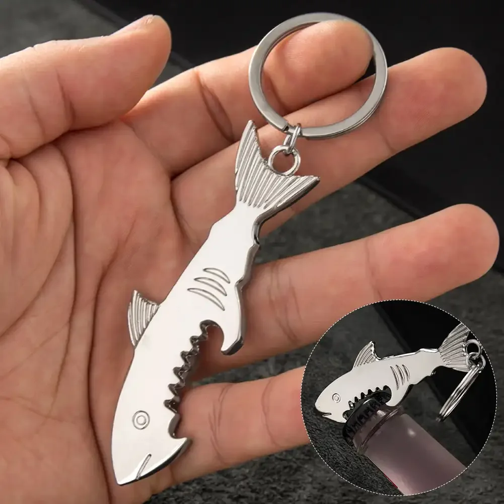 Metal Beer Keychain Bottle Opener Shark Style Mini Kitchen Accessories Wedding Party Favor Gifts for Guests Car Bag Ornament