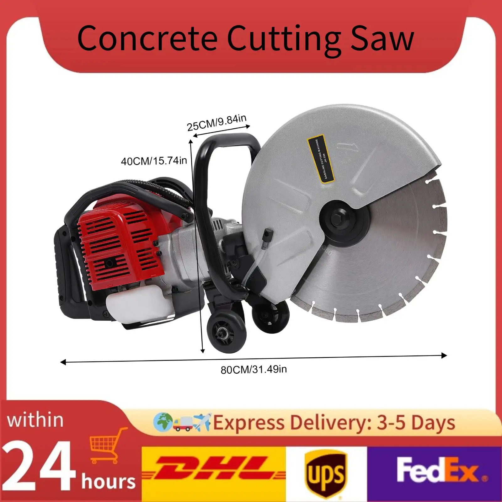 

52cc 2-Stroke Concrete Cutting Saw Air Cooled,Concrete Cutter Saw Circular Single Cylinder Guide Roller 1500-1800rpm